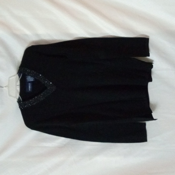 Liz Claiborne V-Neck Beaded Knit Tunic sz M Black Pre-owned - Picture 1 of 10